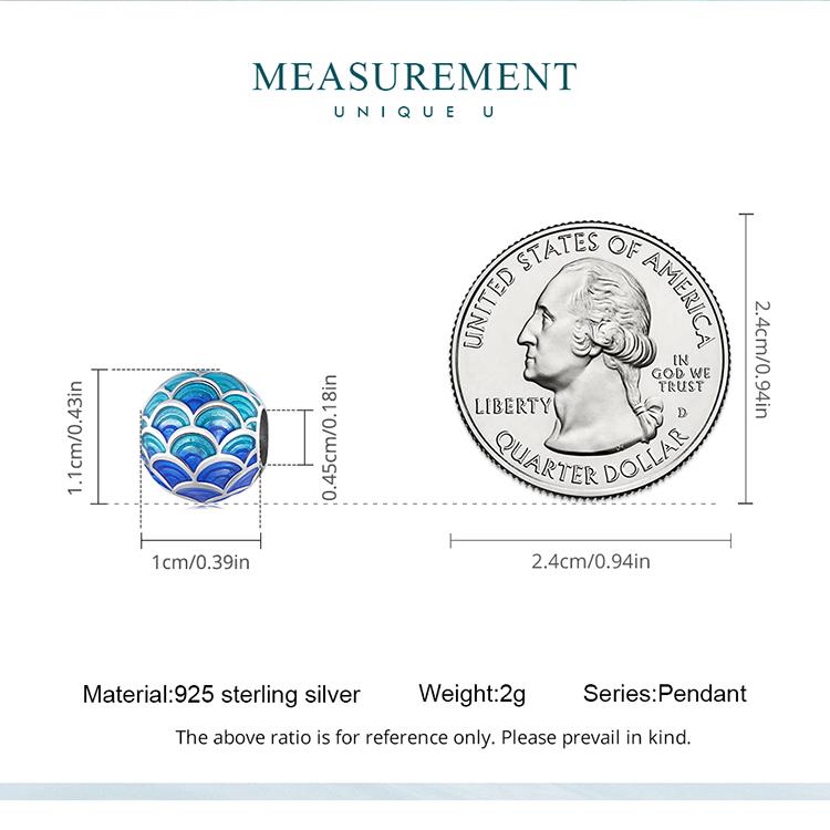 BAMOER 925 Sterling Silver Graduated Blue Chinese Dragon Scale Bead for Original Bracelet Bangle Unique Charm Jewerly