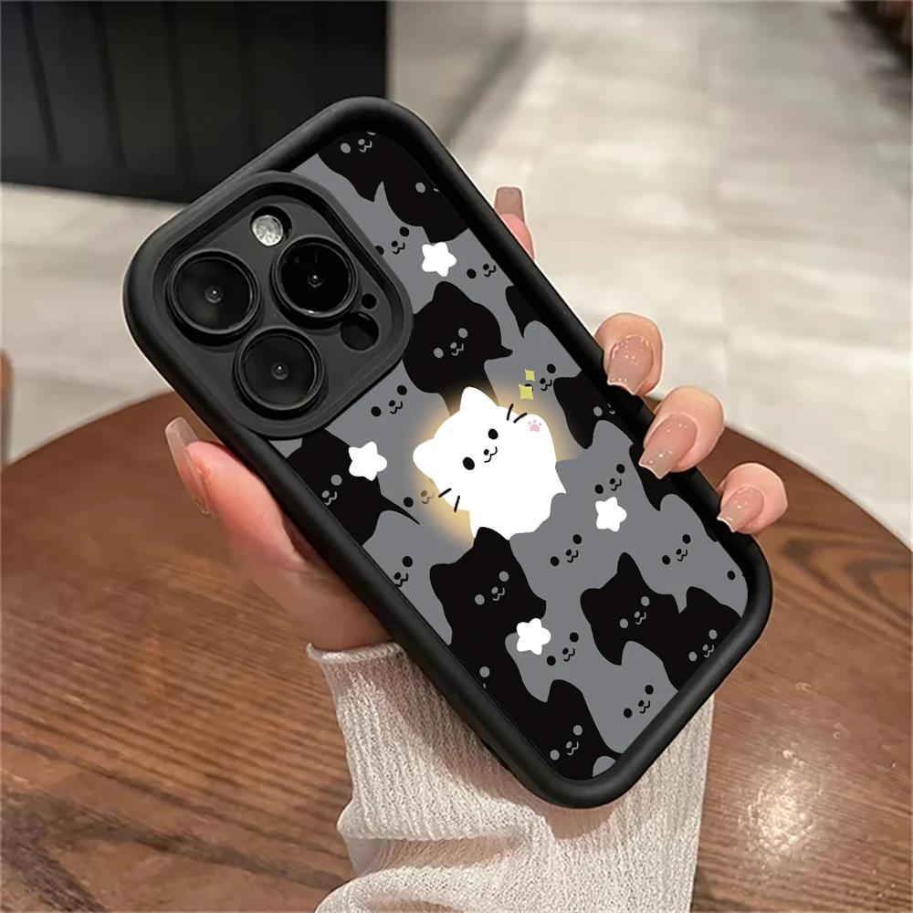 Cute Cartoon Cat Silicone Phone Case For iPhone 17 16 15 14 13 12 11 Pro Plus Max 17 Air 16 E Shockproof Soft Bumper Back Cover