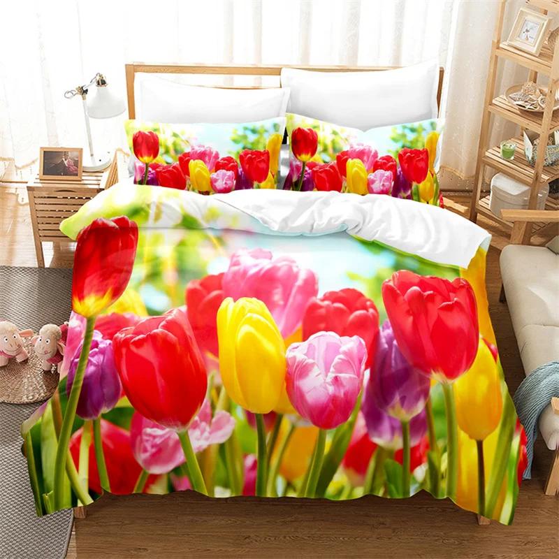 Tulip Quilt Cover 220x240 Duvet Cover Set Double bed 200x200cm 3D Flower King Bedding Sets Twin Size 3PCS 2PCS Single 140x210