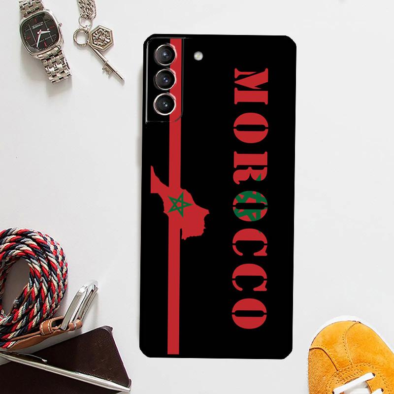 Funda con la bandera de Marruecos y el escudo de armas para Samsung Galaxy S24, S23, S22 Ultra, Note 20, 10, S8, S9, S10 Plus, S20 FE, S21 FE