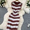 Sommer Frauen Ärmelloses Gestreiftes Gestricktes Quaste Schlank Bodycon Etuikleid Pullover Kleider