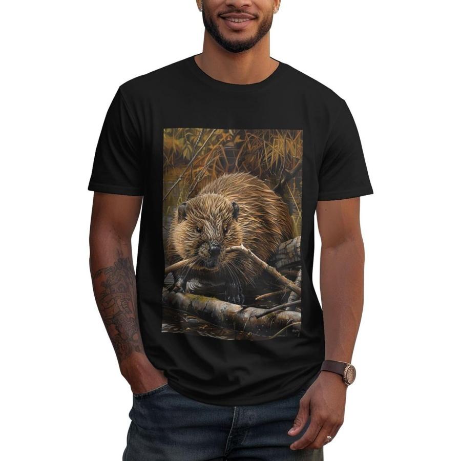 

Beaver Working Print Men s T-Shirt Everyday Wear Home Relaxation Travel Physical Activities Crew Neck XXXXXL різнокольоровий