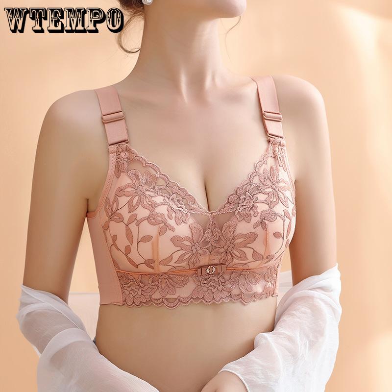 Embroidered Bra Women's Gathering Bra No Steel Ring Bra Adjustable Bra Double Breasted Bra
