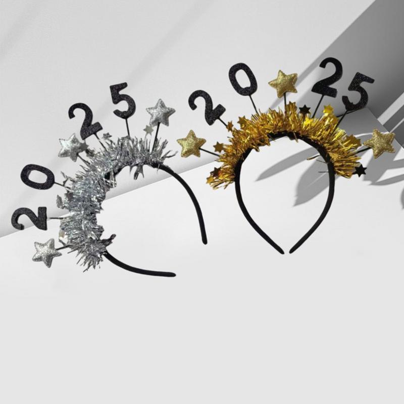 Happy New Year Decoration 2025 Glitter GoldSilver Star Sequin Headband New Year Eve Party Photo Props Christmas New Year Party