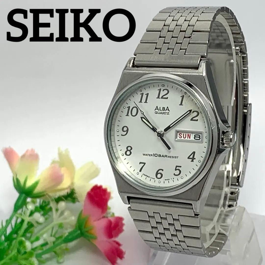 186 [Battery replaced and cleaned] Working item SEIKO Men s Watch Seiko ALBA Silver Calendar Quartz Popular Vintage