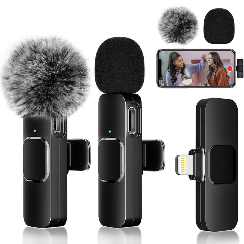 

2Pcs Wireless Lavalier Microphones - Mini Clip-on for iPhone/Android/iPad | Clear Sound for Recording Live Streaming Vlog чорний