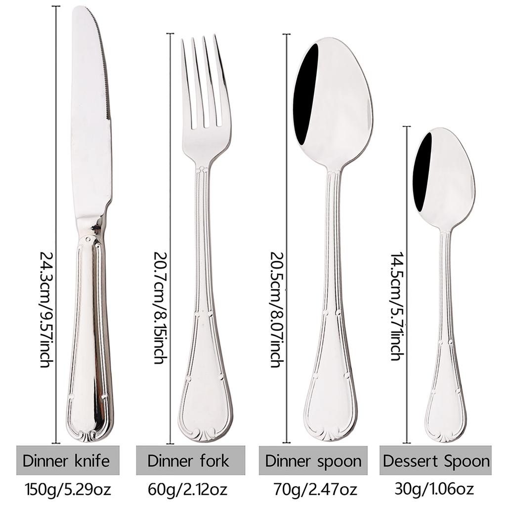 4pcs Antique Carved Handle Tableware Mirror Stainless Steel Dinnerware Set with Knife Fork Spoon Kitchen Utensils