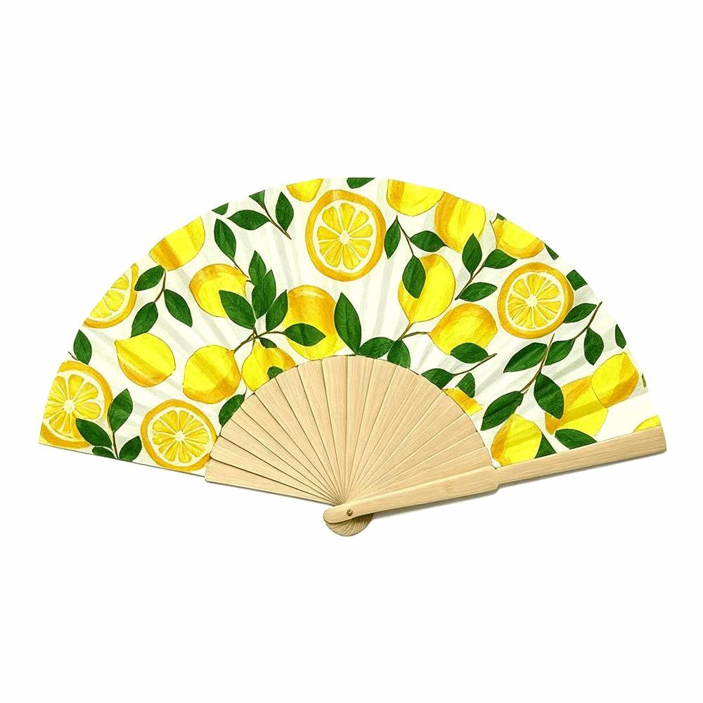 Ventail Simple en Bambou Citron Cerise Imprimé Manche en Bois Ventail Pliant Haute Qualité Cadeaux de Fête