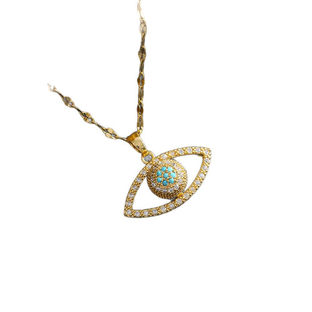 Copper Micro-Inlaid Zircon Rotating Full Diamond Blue Eye Pendant Necklace