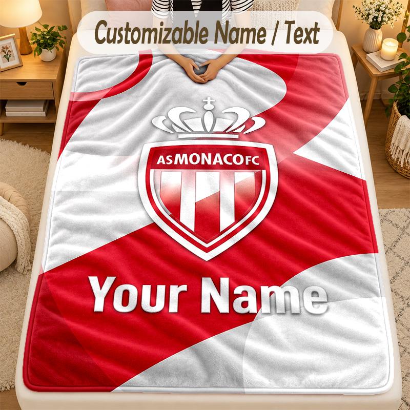 Flannel BlanketMonaco FC Custom Name Text Personalized Soft Warm Throw Blanket Home Decor Gift