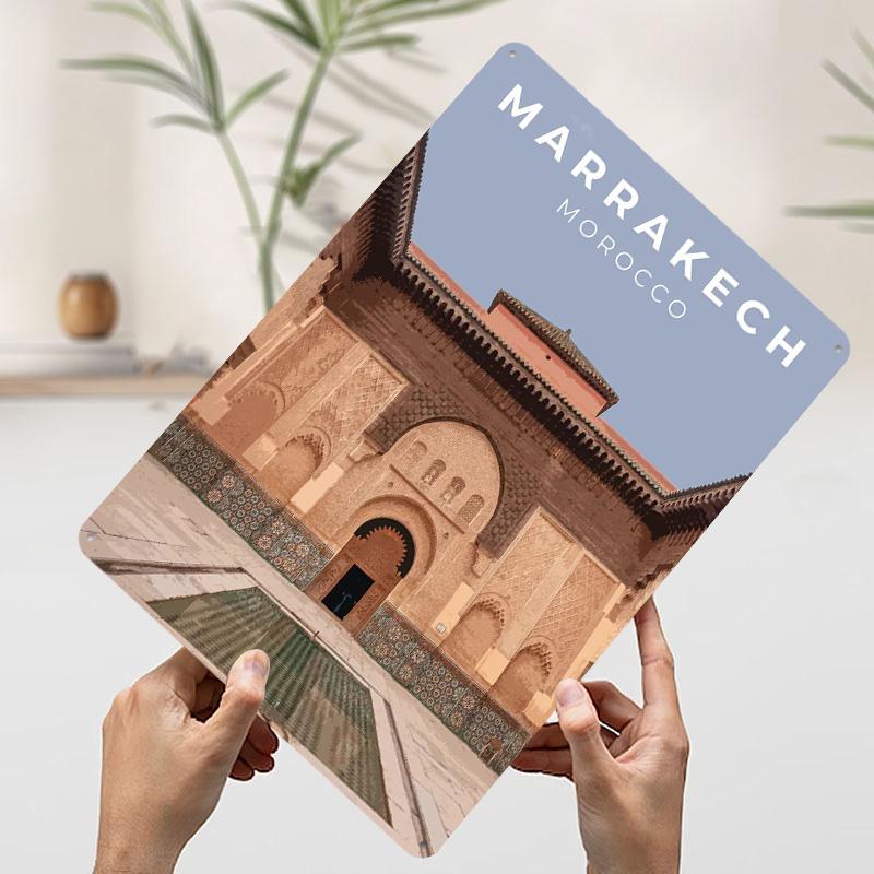 Marrakesh Morocco Travel Poster Customized Vintage Metal Signs Wall Art Retro Tin Plaque for Desk Decor Decoration Home House