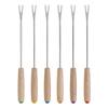 Oak Handle Fondue Fork Set - 6 Pieces for Cheese, Bread & Chocolate