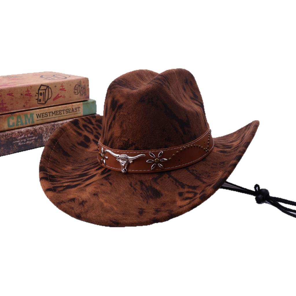Bull head belt rivet jazz hat spring summer and autumn outdoor travel visor big edge suede western cowboy hat