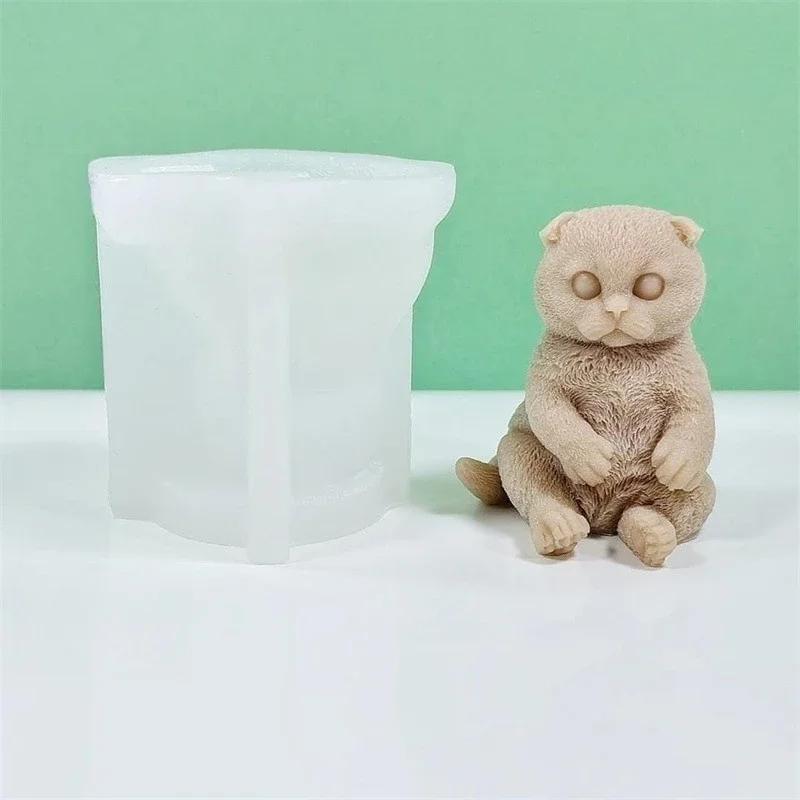 3D Cute Sitting Cat Silicone Candle Molds DIY Cat Plaster Crafts Resin Cement Mold Handmade Candle Making Supplies
