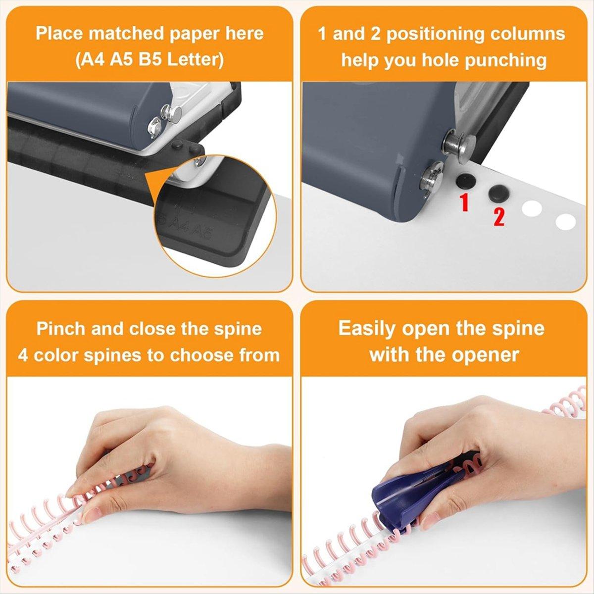 

BHBL 10 Hole Punch Binding Machine for Planners, with 10 Multi-Color Binder Rings, 30 Holes on A4, 20 Holes on A5 Grey China Mainland
