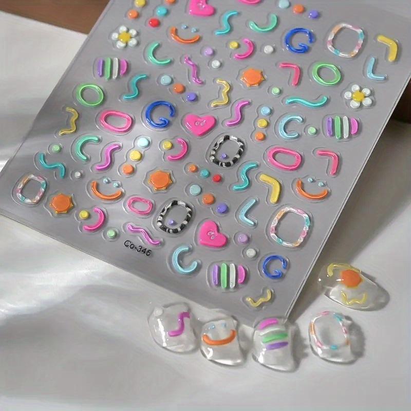 5D Embossed Jelly Nail Stickers - 3D Candy Colorful Floral & Heart Designs, Self-Adhesive Plastic Nail Art Decals for Hands, Feet, DIY Manicure