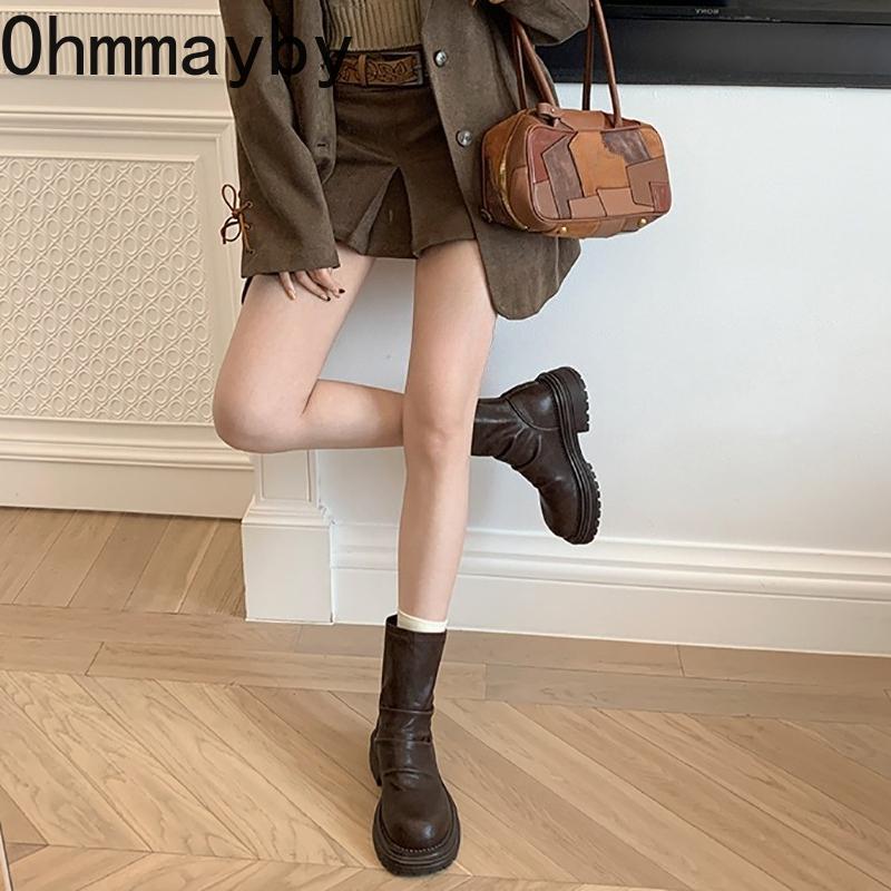 Vintage Pleated Women Ankle Boots Casaul Height Increase  Slim Short Booties Shoes Botas De Inverno Feminina
