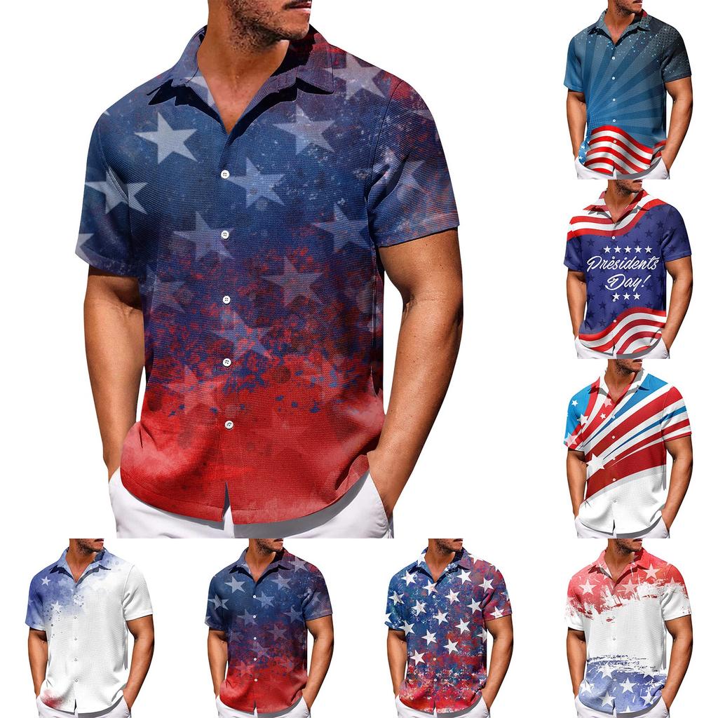 Herre uavhengighetsdag trykk knapp kortarm skjorter herre avslappet mote kortarm skjorter