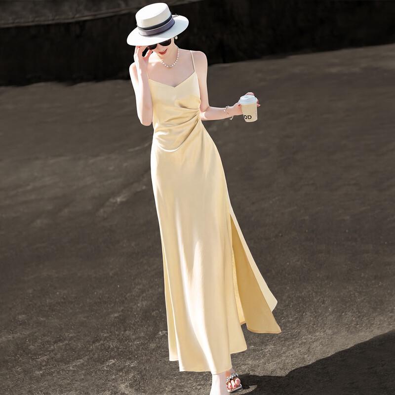 Elegant Hepburn Style Pleated Slit A-Line Dress L