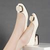 Damen Klassische Runde Zehenpartie Frühling & Sommer Quadratischer Absatz Schuhe Dame Schwarz Pu Leder Büro Pumps Sapatos Femininas A1333