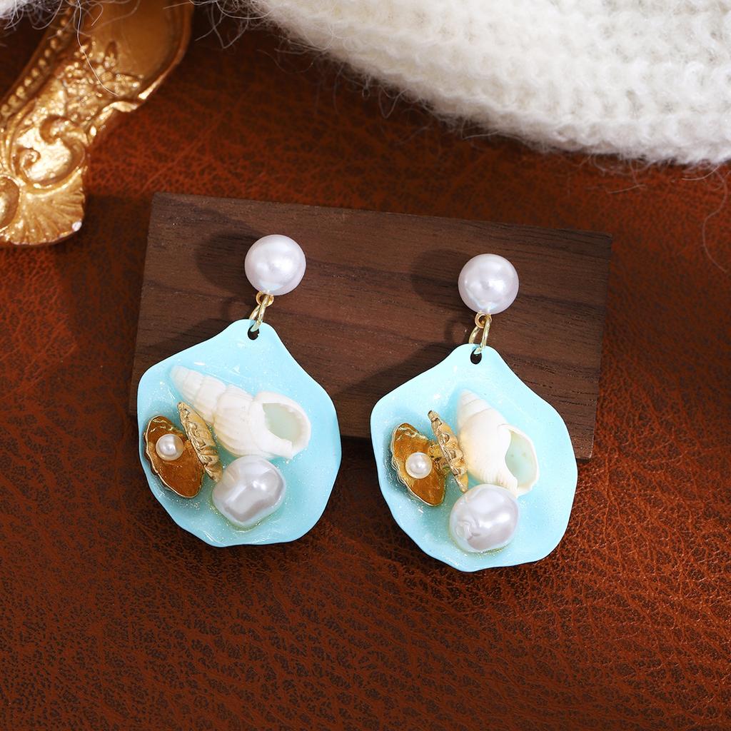French Color Oil Drop Flower Pearl Stud Earrings Mori Fresh And Sweet Earrings Light Luxury Design Earrings Women