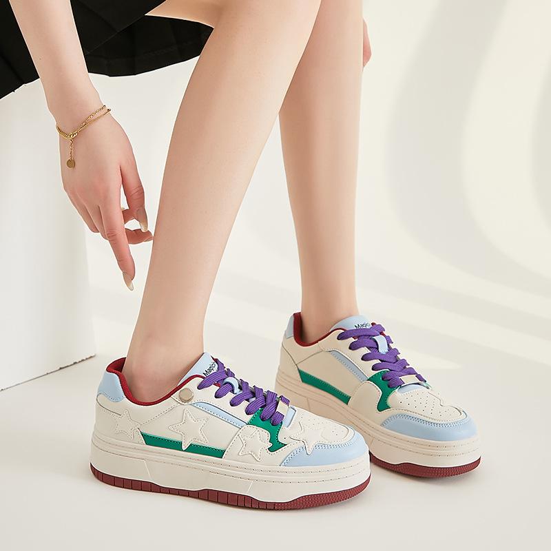 Augustine leather white shoes women's summer 2025 new fashion casual style thick-soled color matching sports board shoes