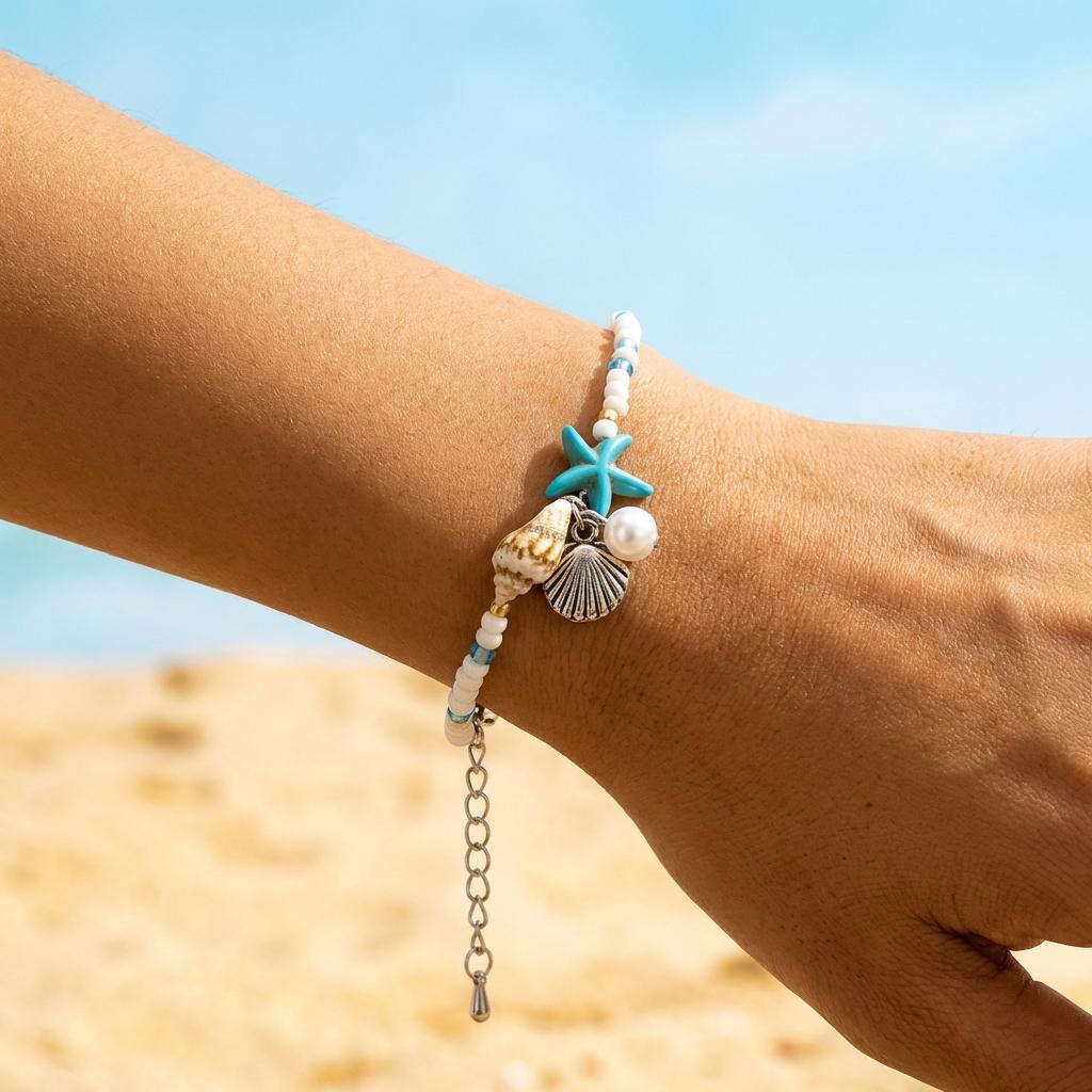 Bohemian Starfish Shell Beaded Bracelet For Women Girls Handmade Rice Beads Conch Bracelets Summer Beach Vacation Party Jewelry