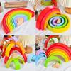Ten Wooden Layer Rainbow Arch Block Set For Kids Educational Play Toys Gift