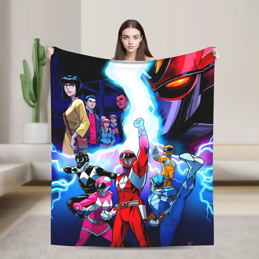 M-Mighty Morphin Super Warm Blankets  Cartoon P-Power Rangers Picnic Plush Bedding Throws Novelty Flannel Bedspread Sofa Bed