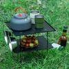 Double Layer Camping Table Metal Alloy Picnics Table Grid & Metal Plate Camping Table Outdoor Camp Storage Rack