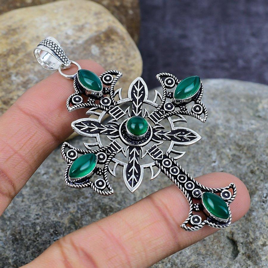 

Зеленый оникс драгоценный камень ручной работы стерлингового серебра 925 пробы изысканный кулон