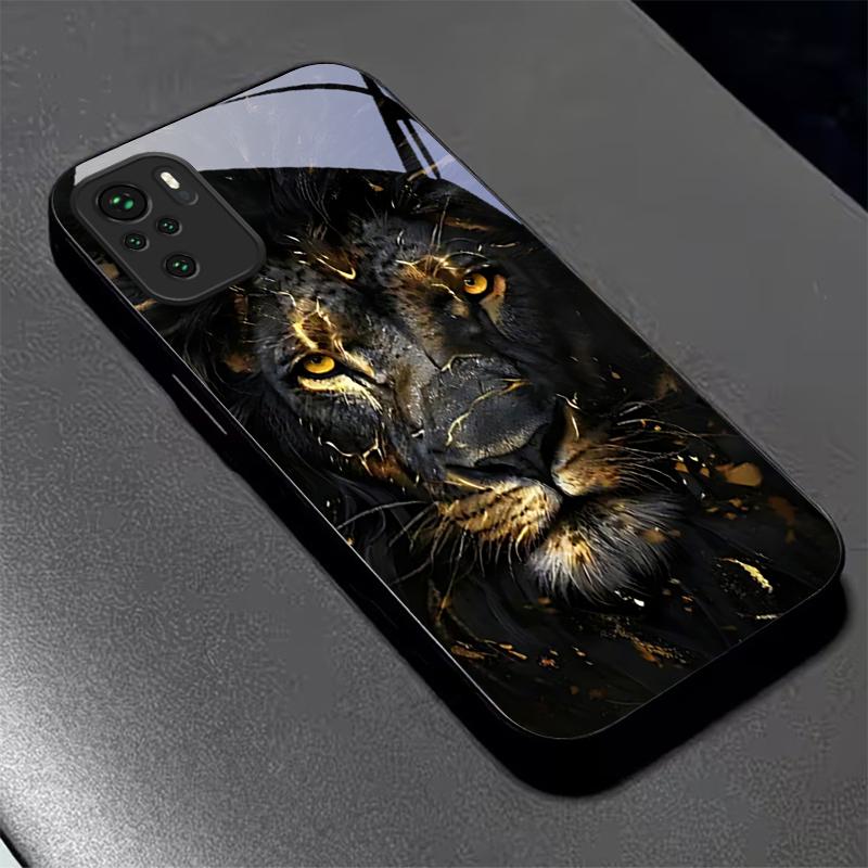 Lion With Golden Black Glass Phone Case For Redmi Note 10 11 Pro+ 12 13 14 4G (Global) 14 Pro 5G (India) K60Ultra 13C 14C Cover