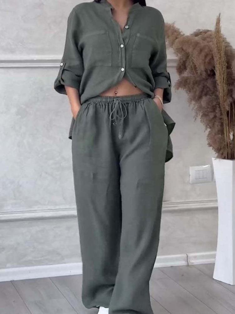 Zweiteilige Sets für Damen, Kordelzug, Hose mit weitem Bein, Langarmshirts, 2-teiliges Set