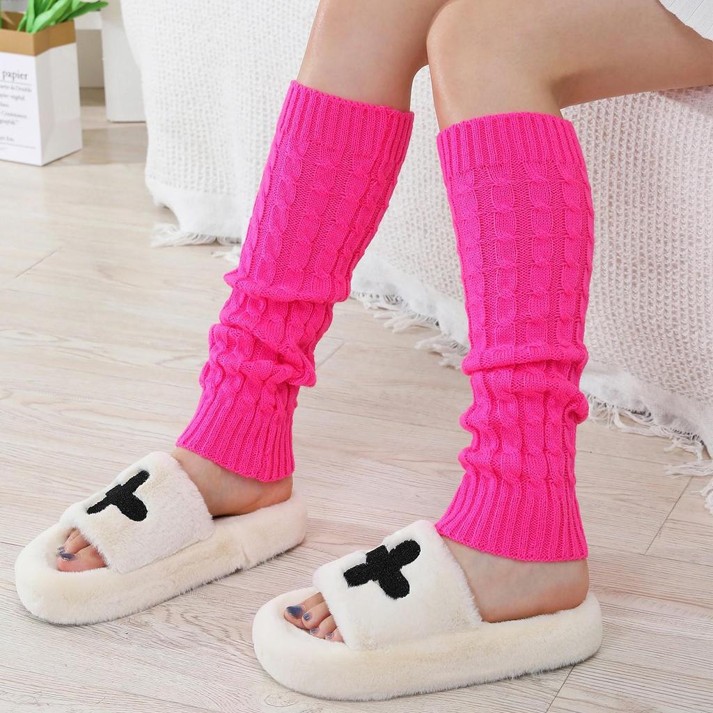 Korean Style Women's Thick Cable Knit Slouch Socks, 85g - Autumn/Winter Wool Leg Warmers & Boot Covers