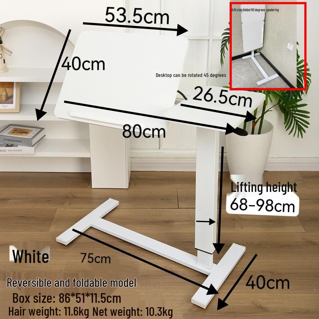Adjustable Double-Sided Folding Bedside Table with Pneumatic Lift for Sofa or Office Use