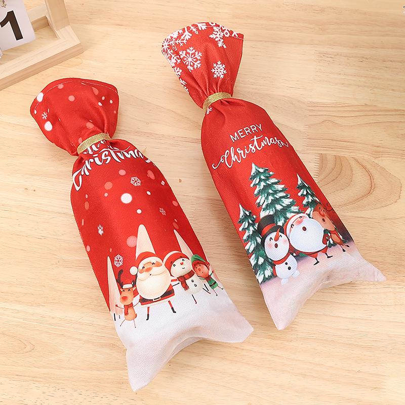 Přeshraniční vánoční červený obal na láhev vína Santa - Sváteční stolní dekorace