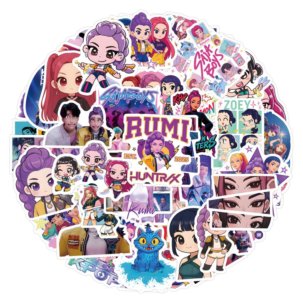 55pcs/Set Kpop Demon Hunters Stickers Anime Game Cartoon Decals DIY Scrapbook Phone Fridge Luggage Skateboard Bike Toys