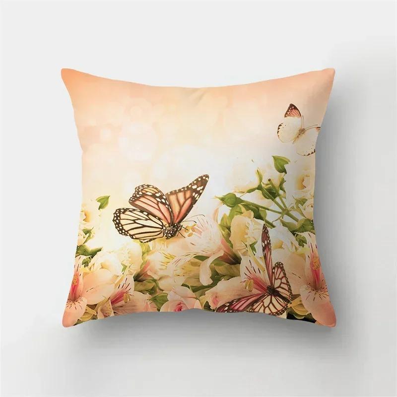 Charm Butterfly Pillowcase Sofa Car Lumbar Pillowcase Home Decoration Flower Landscape Cushion Cover