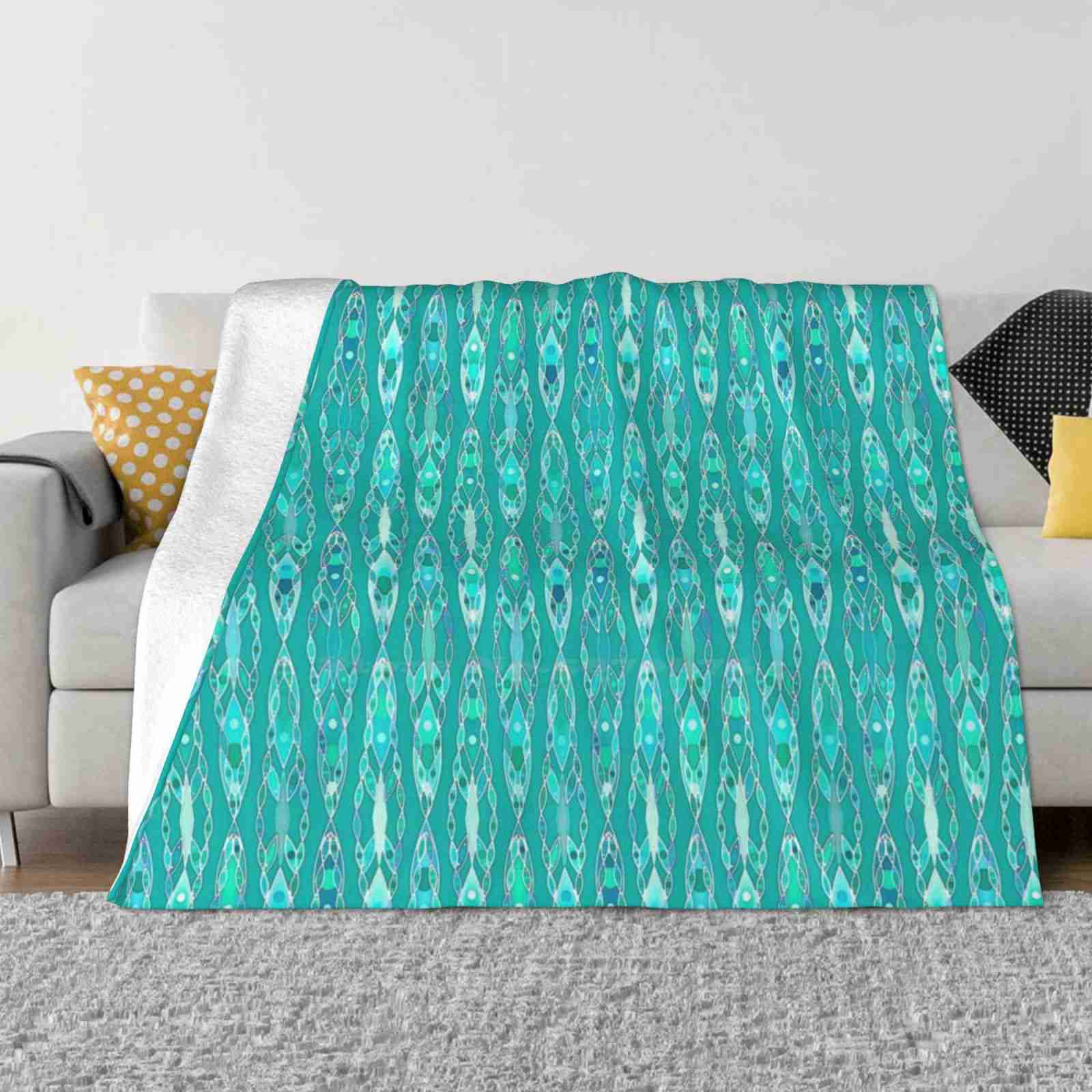 Tribal Batik-Turquoise And Aquamarine Soft Warm Light Thin Blanket Tribal Inspired Tribal Batik Peacock Aquamarine Turquoise 30x40in