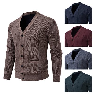 Herren Strickjacken Pullover Jacken Zopfmuster V-Ausschnitt Knopfleiste Pullover Gerippte Strickjacke Pullover Jacke Business Casual Langarm Pullover für Herren