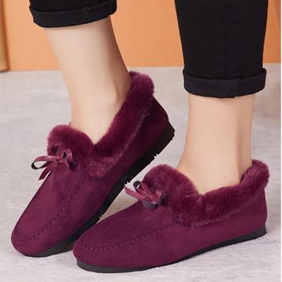 Women Casual Shoes New Moccasins Soft Flat Non-slip Loafers Fashion Comfort Warm Plush Bow Slip On Female Cotton Shoes 2024