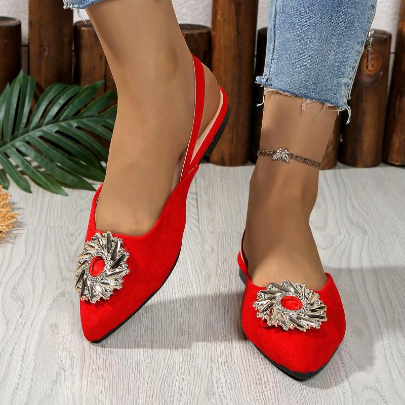 Mode Damen Baotou Halbschuhe Mode Kristall Spitz Flats Schuhe Kleid Flach Riemchen hinten Damen Pantoletten Damen Slingback Sandalen