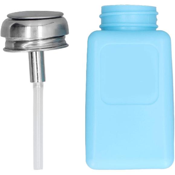 200ml Press Type Solvent Dispenser, ESD Anti Static Bottle with Stainless Steel Lid Pumping Empty for Alcohol Makeup Remover (Blue)