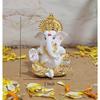 Ganesh Idol for Car Dashboard God Ganesha Idol for Home Decor Ganpati for Gift Home Office Table Shelves Diwali Gifting 3.5 Inches Gold White Mukut