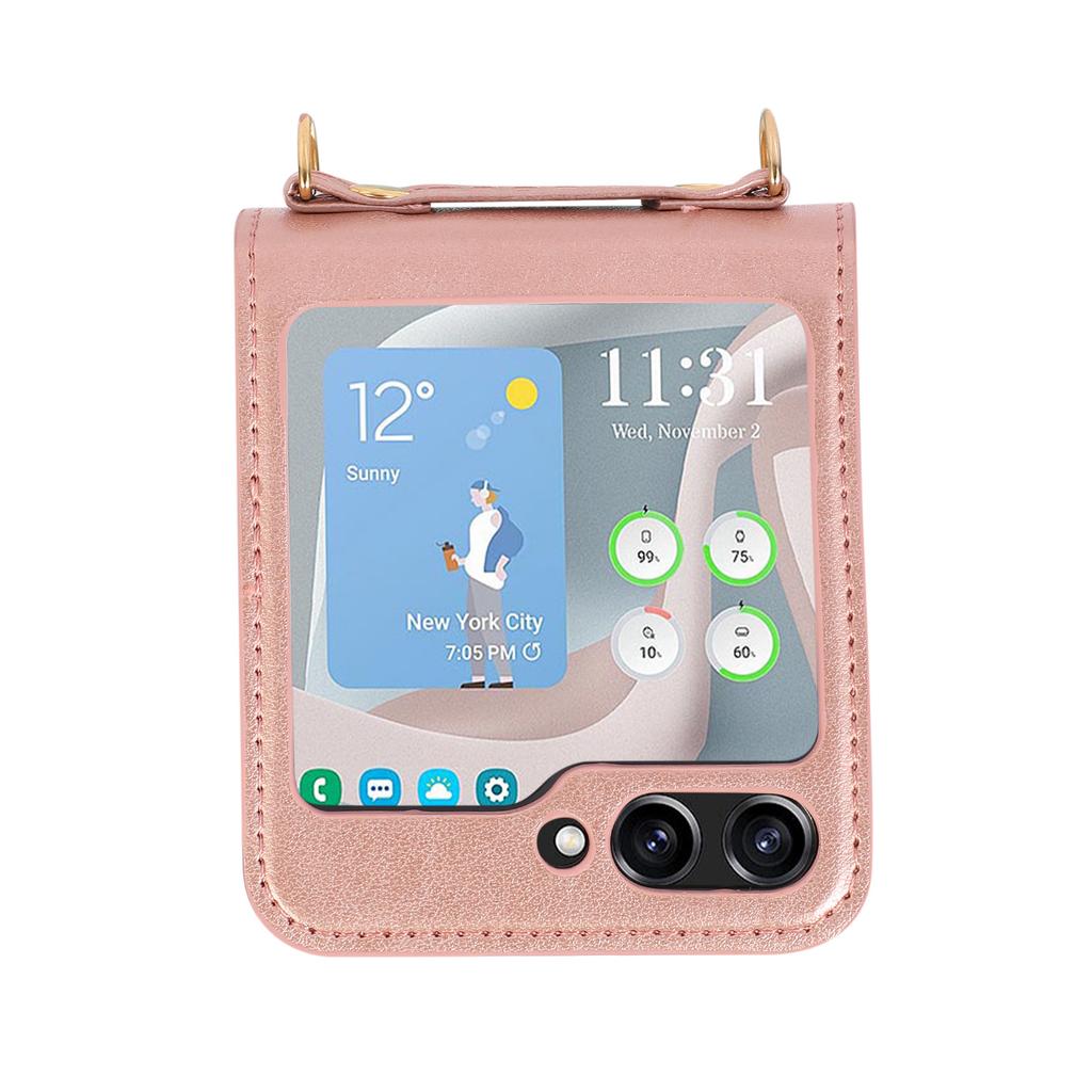 New Model Is Suitable for Samsung Z Flip5 Mobile Phone Case Folding Flip4 Crossbody Mobile Phone Leather Case Card Protection Case