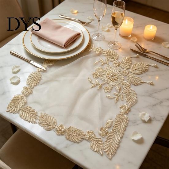 Decorative Floral Table Mats with Beads Embroidered Placemat, Heat Insulation Mat Beads, Lace Placemats for Dining Retro Coaster Wedding Decor Vintage