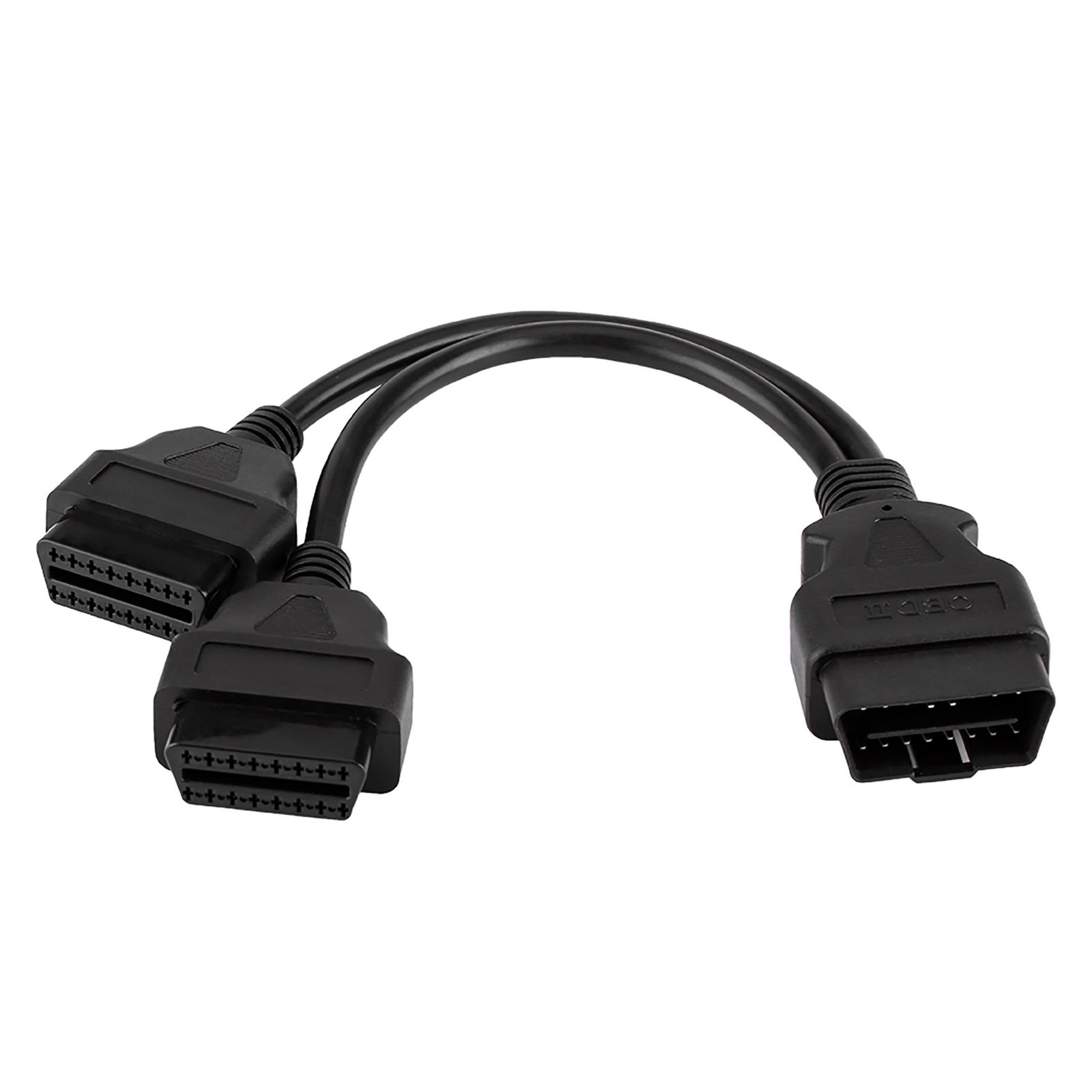 Автомобильный 16-контактный OBD2 OBDII штекер к двойному гнезду Y-разветвитель адаптер удлинительный кабель диагностический инструмент чёрный