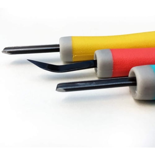 Michi Hamono Rubber Carving Knife, Set of 3, Small, with Cap