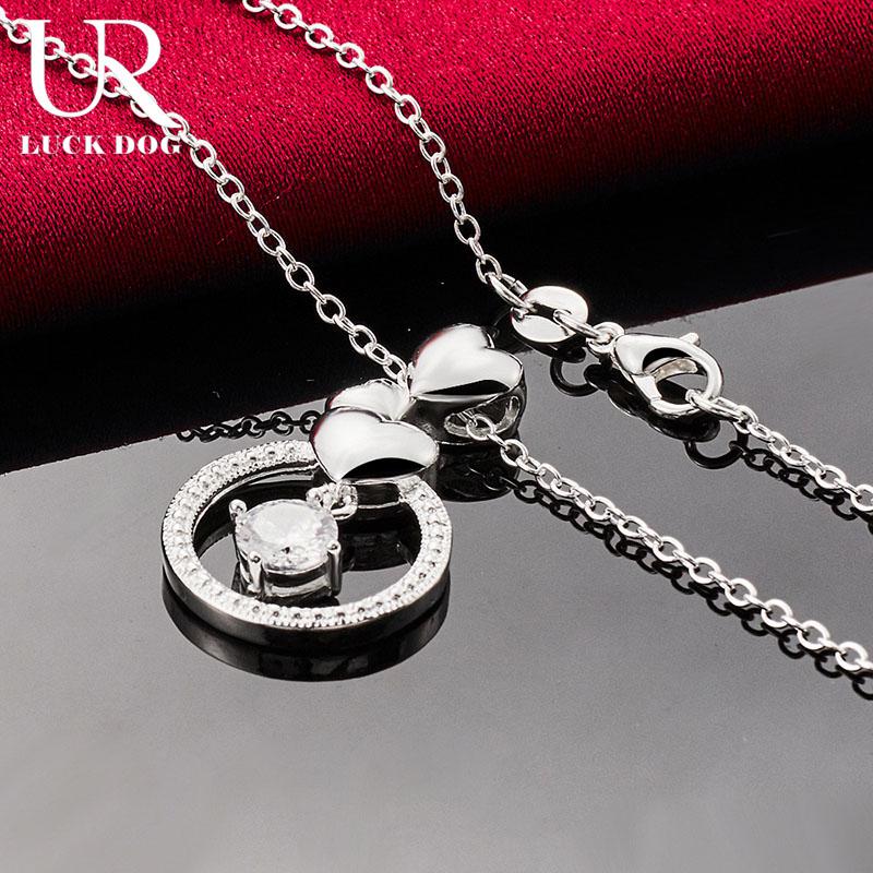 925 Sterling Silver Round Zircon Heart-shaped Pendant Necklace Fashionable Wedding Jewelry