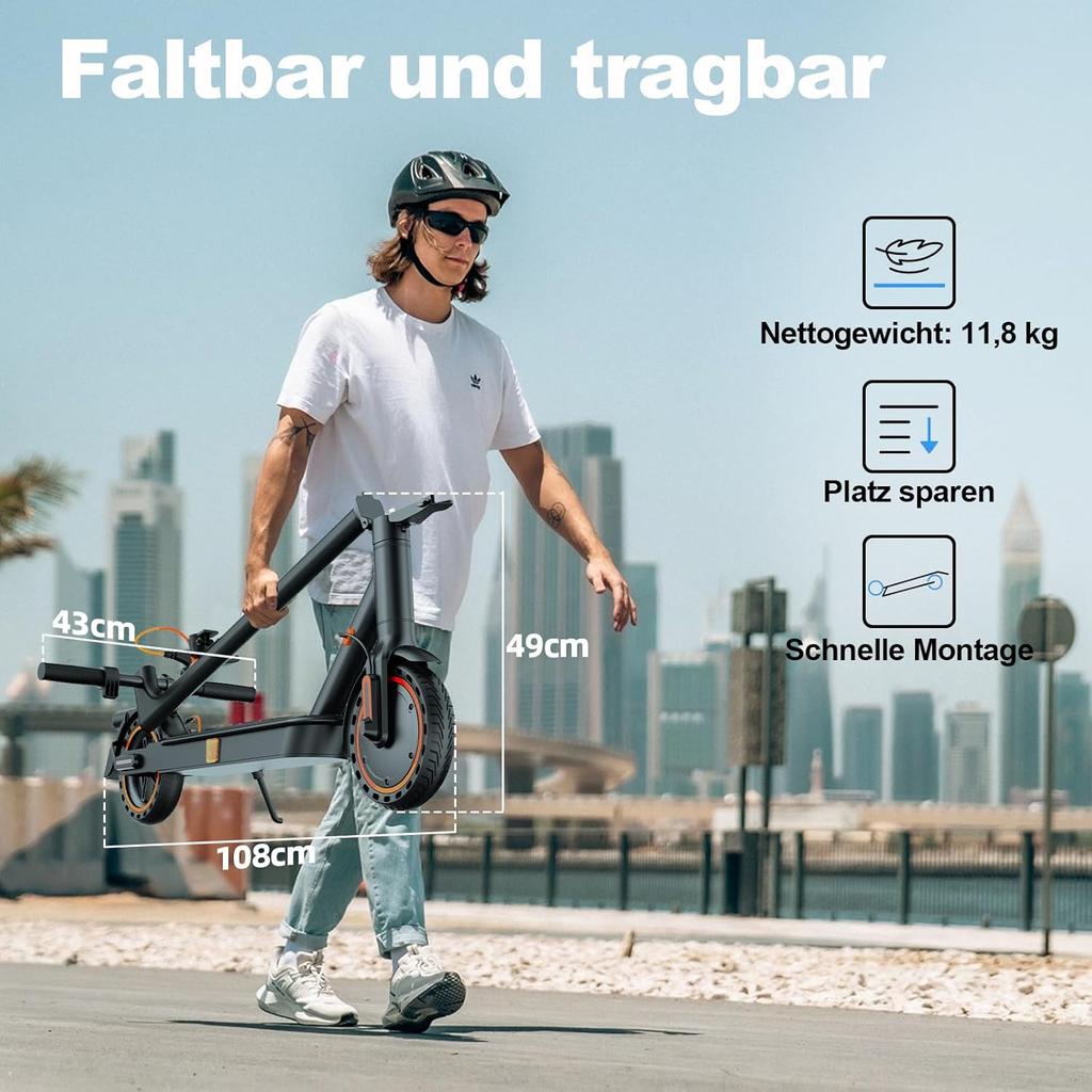 TODIMART E-koloběžka s schválením pro provoz na pozemních komunikacích T3 ABE, dojezd 30 km, motor 350 W, 8,5palcová voštinová kola, duální brzdový systém - E-koloběžka pro dospělé